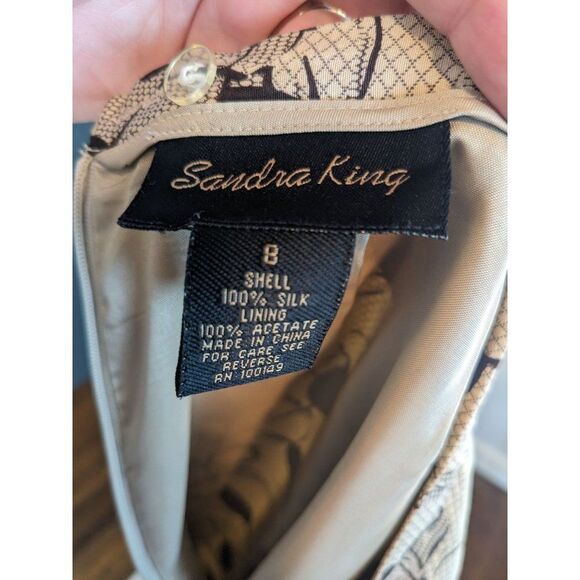 Sandra King Tan and Brown Floral and Leaf Print Silk Pencil Skirt - 8 - Picture 4 of 8